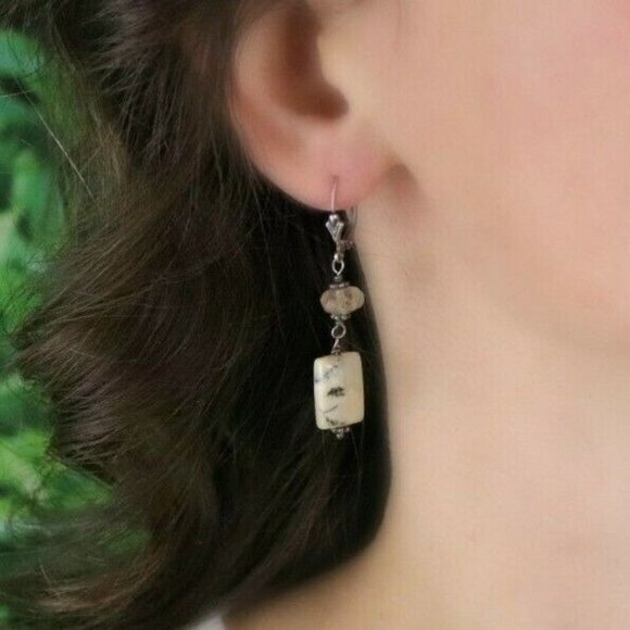 Sterling Silver Quartz and Agate Dangle Drop Earrings - Picture 2 of 8